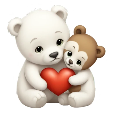 Little White bear cub and brown bear cub love heart kiss hug sticker