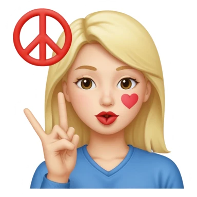kissy face holding up a peace sign sticker