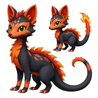 Rare realistic cute gothic Salandit-Litten-Quilava-Genet-species-Fakemon-hybrid-creature, with fiery markings, full body sticker