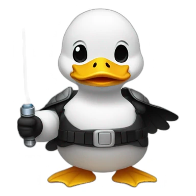 general body building white duck in black holding a light saber sticker