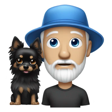 Blue eye Old man with goatee beard ball cap holding black Chihuahua long hair sticker