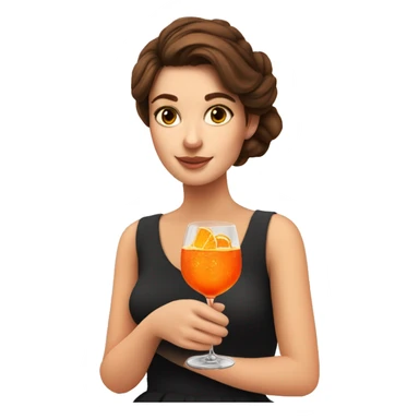 Girl with brown hair up to the shoulders, white skin. She is drinking an aperol spritz sticker
