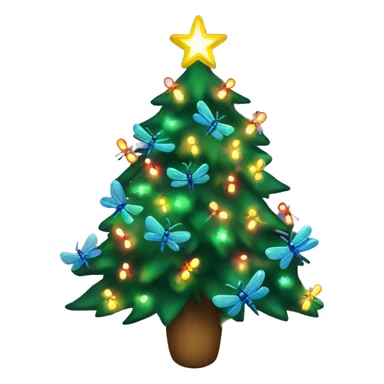 Christmas tree with colorful dragonflies as decorations lit up  sticker