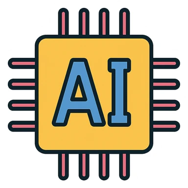 AI icon, colorful lineal style with black outlines sticker