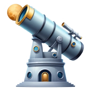 An icon featuring an observatory with a giant telescope, set against a starry sky. The design includes visible planets, distant stars, and galaxies, symbolizing the study of astronomy and celestial exploration. Transparent background highlights the wonder of the universe. sticker