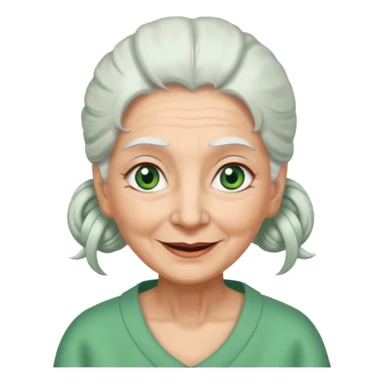abuela con ojos verdes, pelo blanco, pelo blanco y amarrado, aspecto feliz sticker