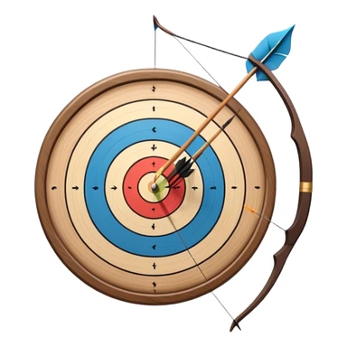 A professional recurve bow with an arrow nocked, ready to be released. The target features concentric rings, placed at a distance. The emphasis is on the bow, arrow, and target, highlighting the precision, focus, and skill involved in competitive archery. sticker
