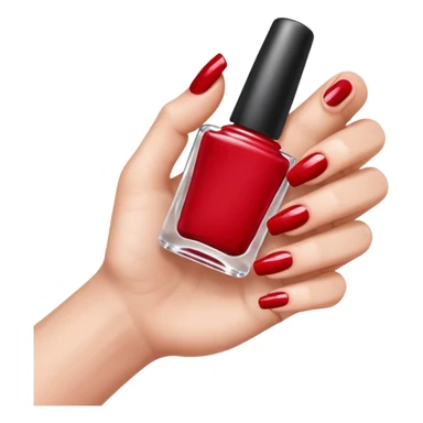 hand with painted nails and nail polish bottle sticker