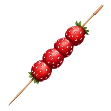 wooden skewer with three strawberries coated in shiny sugar glaze sticker