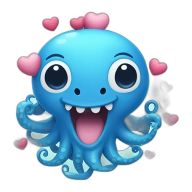 cute blue kraken with adorable face with many hearts around sticker
