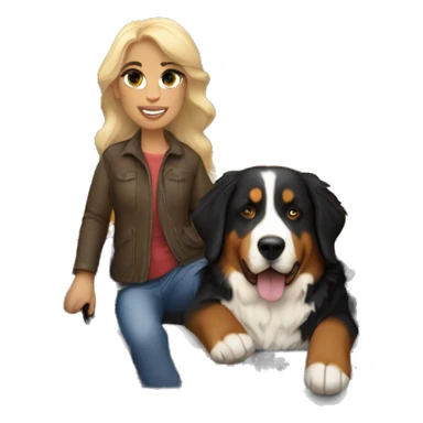 Light-haired, brown-eyed woman with Bernese Mountain Dog in a pickup truck sticker