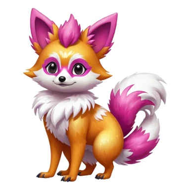 Electric girly feminine elegant lanky realistic shiny glittery shimmering shimming snowy white pink magenta feathery Fennekin-Growlithe-Electrike-fusion (full body) sticker