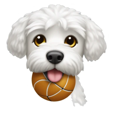 Perro caniche toy blanco con una pelota en la boca sticker