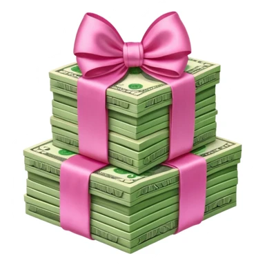Stack of money tied with pink bow  sticker