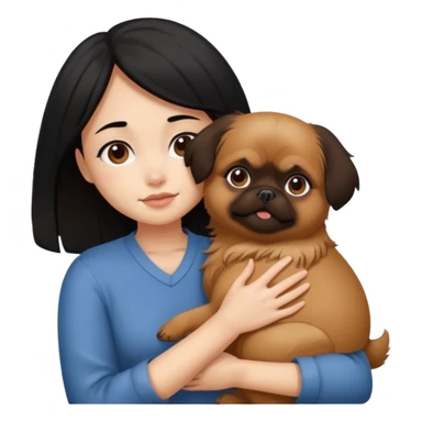 black hair girl hugging brown pegingese dog sticker