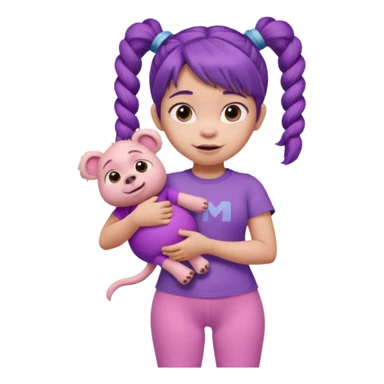 Boo from Monsters Inc, holding a stuffed animal, pigtails, pink t-shirt, purple leggings sticker