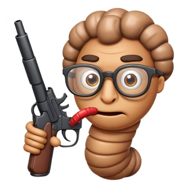 Worm with glasses holding gun looking mad sticker