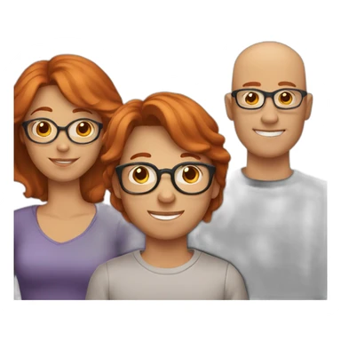 their family consists of 3 people - a mother with red hair, a father with brown hair on the sides and a small bald spot in the center, a 12-year-old boy with brown hair in glasses sticker