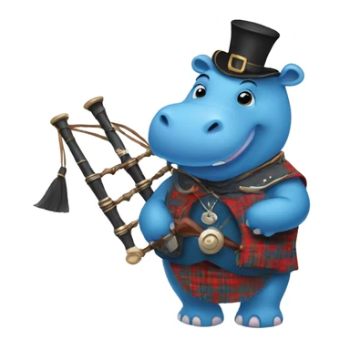Blue hippo with bagpipes and traditional Scottish clothes sticker
