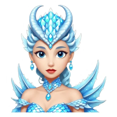 Am amazing blend of a half dragon woman with glittering jeweled scales covering her body. She has large almond shaped eyes, lush lips, and she wears a stunning luminescent gown. sticker