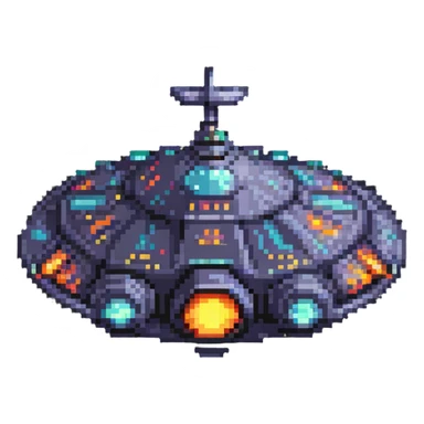 Retro flying saucer spaceship with glowing lights sticker