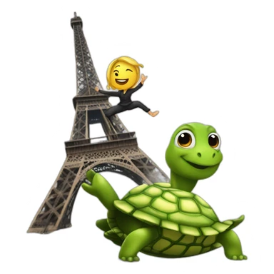 Person dancing on the top of eiffel tower with a turtle sticker
