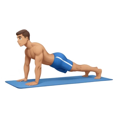 buff man blue shorts doing plank exercise on yoga mat sticker