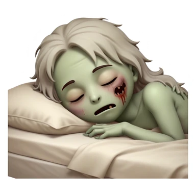 Meme-Worthy Cute Sleeping Zombie Portrait Emoji, with a delightfully quirky, slightly disheveled decaying face in soft ashen hues, head tilted back in peaceful, relaxed sleep with softly closed eyes and a tiny, endearing smile, simplified yet irresistibly charming, highly detailed with a soft eerie glowing outline that captures the gentle, unexpected cuteness of a zombie in serene repose! sticker
