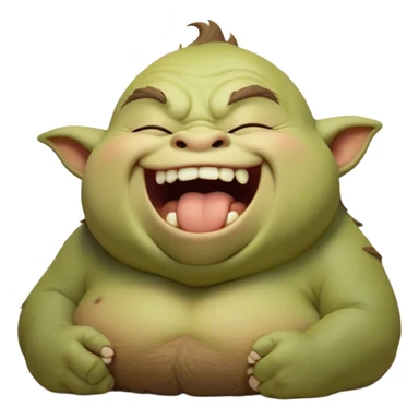 Cinematic Cute Yawning Ogre Portrait Emoji, with a surprisingly cuddly, rotund figure in soft earthy greens and browns, head tilted back in a big, gentle yawn exposing a set of comically oversized teeth, simplified yet irresistibly adorable, highly detailed with a soft glowing outline that captures the sleepy charm of a friendly ogre after a long day of gentle mischief! sticker