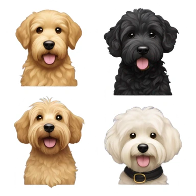 Golden golden doodle with wavy coat and white bichon with curly coat and Cairin Terrier with black coat sticker
