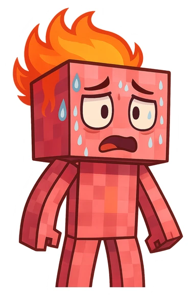 Change the expression of the character to nervous/sweating, keeping the style and appearance the same, inspired by playful Minecraft-style expressions. Transparent background. sticker