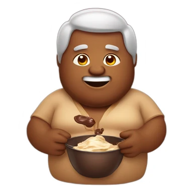 Fat Indian man eating melted chocolate sticker