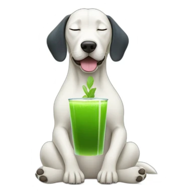 meditating dog drinking green juice with eyes closed sticker