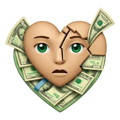 A broken heart glued together by dollars sticker