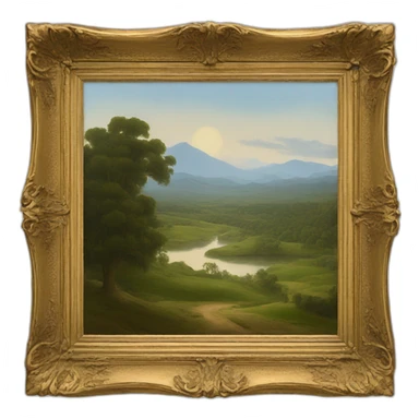A painting with a landscape on it sticker