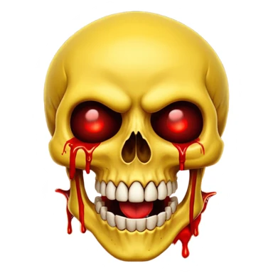 Yellow laughing Skull with blood and glowing eyes in the style of your bleeding skull art, the more detail  sticker