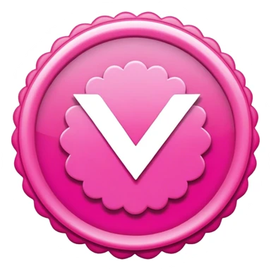 Pink scalloped badge with a bold white checkmark at the center, symbolizing approval. Minimalist and modern design with a vibrant, positive aesthetic. sticker