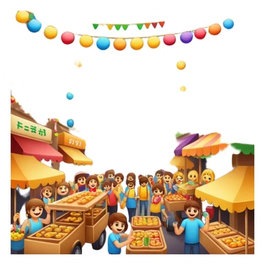 emoji festival with street food, music, garlands, celebration sticker