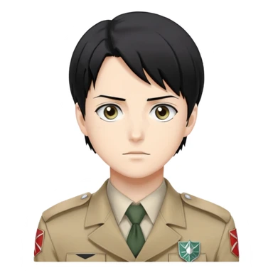 Levi Ackerman from Attack on Titan, with black hair, gray eyes, and wearing Survey Corps uniform sticker