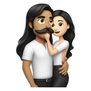 Guy with mustache kissing girl in black hair sticker