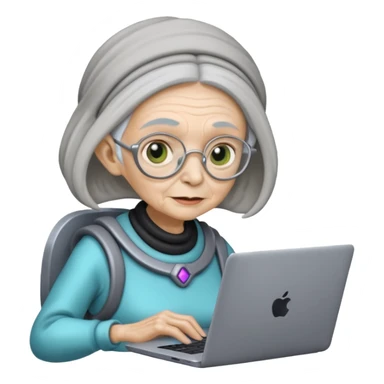 old lady alien with only gaming laptop. sticker
