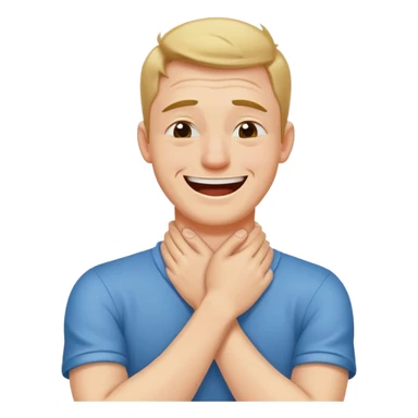 Arms crossed hands holding his neck laughing/crying man sticker