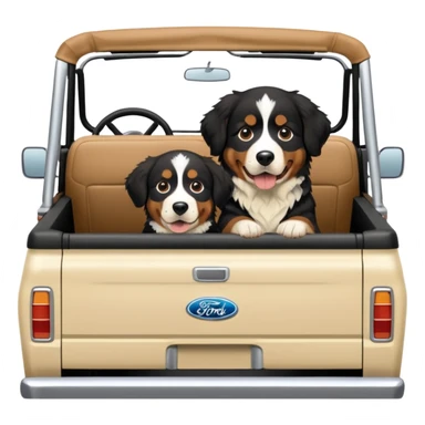 Bernese mountain dog in a cream colored ford bronco with no roof sticker