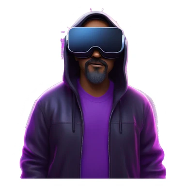 Big Lebowski wearing a black hoodie with "OMG" letters on it and VR headset oculus quest 2 in a cyberpunk VR environment with violet neon lighting. sticker