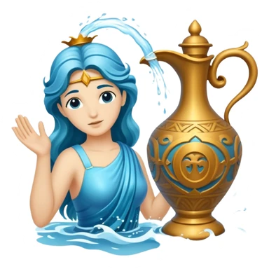 The zodiac symbol Aquarius. A mystical and beautiful water bearer, holding and pouring water from a large, intricate, and arcane vase into the sea sticker