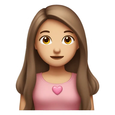 Girl with long brown hair with heartshape eyes and blushing sticker