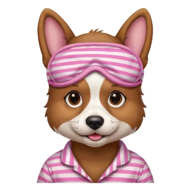 a dog with pink sleep mask and wearing shirt sticker