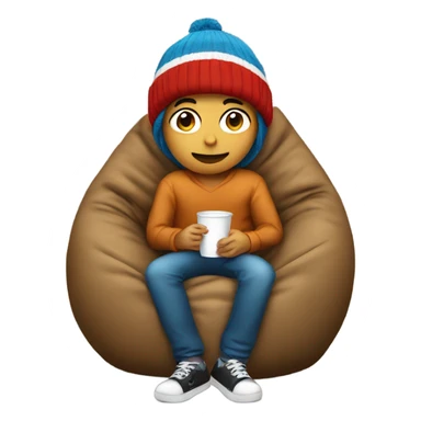 kid with a beanie hat sitting in a bean bag chair drinking sticker