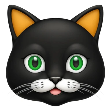 crie uma imagem de um gato preto com uma mancha branca no peito o gato tem olho verde  tudo no estilo de animação sticker