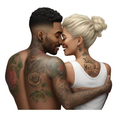 Loving intimate moment between lovers, photo Realistic Couple with tattoos  sticker
